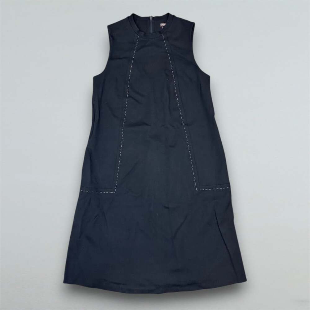 Black Sleeveless Shift Dress Pockets Stretch Knit Mini XS